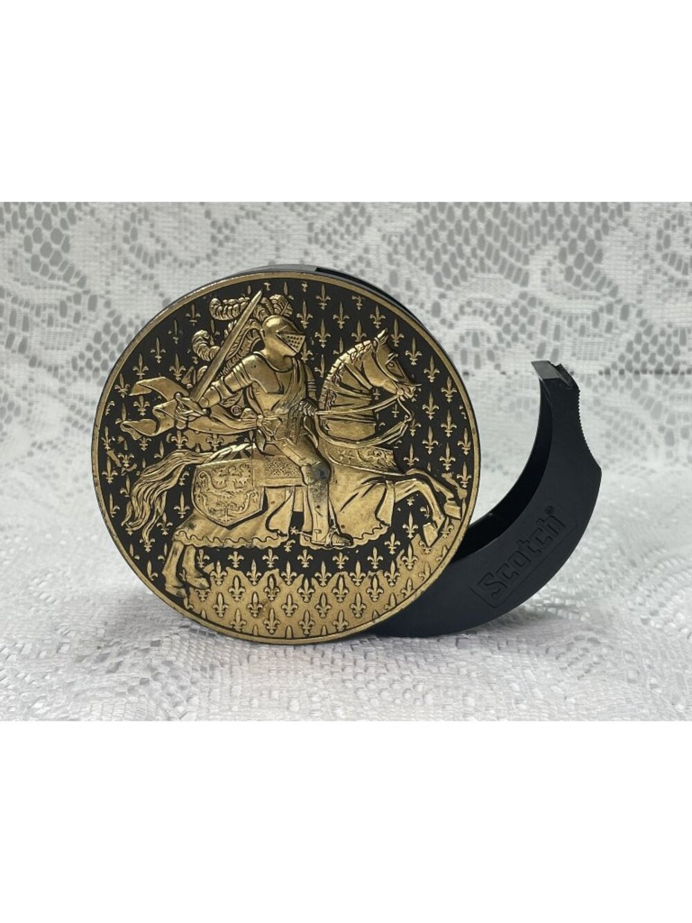 Vintage Knight in Armor Round Scotch Tape Dispenser Made in West Germany